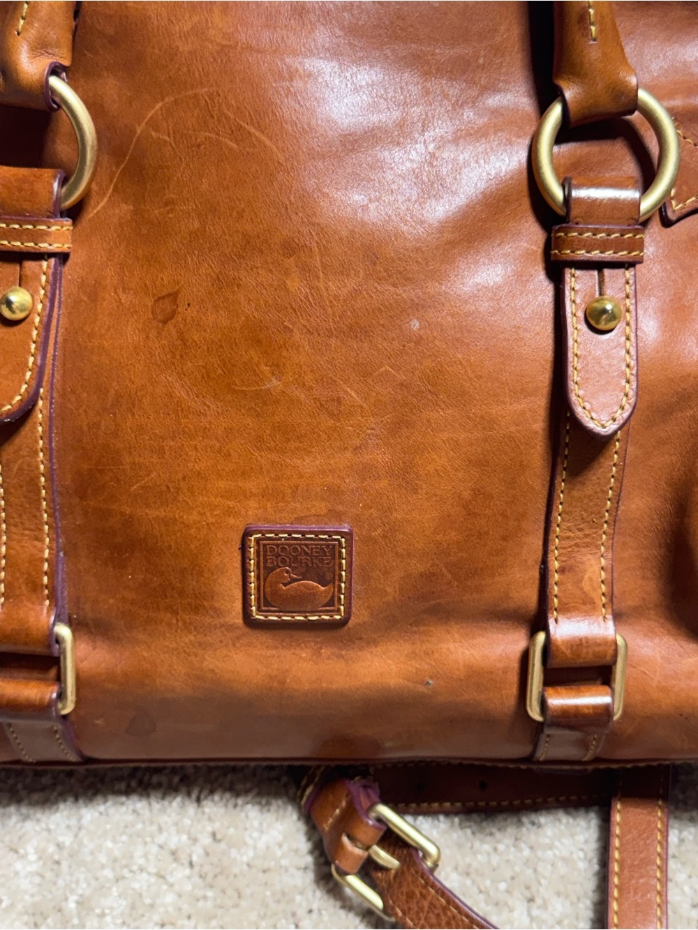Dooney & Bourke Tan Leather Satchel with Brass Hardware - Picture 2 of 6